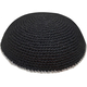 Black Knitted Kippah Srugah with Silver Border - Choice of Sizes