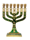 Small Gold Metal 7-Branch Menorah with Enamel, 12 Tribes Engraving - Color Choice