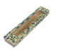 Wood Mezuzah Case with Mosaic Design - Turquoise, Green and Blue with Gold Shin