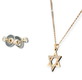 Star of David Pendant Necklace with Stud Earrings, Rhodium  Silver or Gold