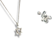 Star of David Pendant Necklace with Stud Earrings, Rhodium  Silver or Gold