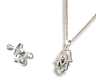 Hamsa Pendant Necklace with Stud Earrings, Rhodium  Choice of Silver or Gold