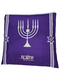 Ateret Acrylic Tallit Set, Menorah Motif and Bible Words  Purple and Gold Stripes