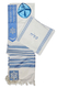 Ateret Acrylic Tallit Set, Powder Blue Stripes, Star of David and Menorah Motif