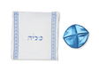 Ateret Acrylic Tallit Set, Powder Blue Stripes, Star of David and Menorah Motif