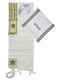 Ateret, Acrylic Tallit Set with Gold Stripes and Menorah and Star of David Motif