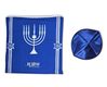 Ateret Acrylic Tallit Set, Menorah Motif and Bible Words - Blue and Gold Stripes