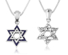 Sterling Silver Pendant Necklace, Double Star of David with Jerusalem Images