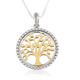 Two Tone Pendant Necklace, Gold Plated Tree of Life in Sterling Silver Frame