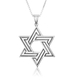 Sterling Silver Pendant Necklace - Large Star of David With Dark and Light Silver