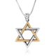 Two Tone Star of David Pendant, Sterling Silver and 15K Gold Plate