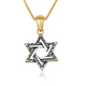 Sterling Silver and 15K Gold Star of David Pendant Necklace with Tiny Decorative Balls