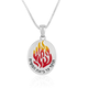 Sterling Silver Necklace, Oval Pendant with Flames and Breslev Words, 