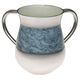 Netilat Yadayim Wash Cup, White with Turquoise Marble Design - Aluminum
