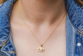 Yellow Gold Plated Sterling Silver Necklace, Zircons - Evil Eye Charm Pendant
