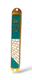 Small Gold Mezuzah Case, Western Wall and Crown Image - Blue Green Enamel
