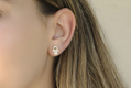 Sterling Silver Hamsa Stud Earrings with Blue and White Zircons - Option Gold
