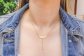 Angels Wings Lariat Pendant Necklace with Zircons, Yellow Gold or Rose Gold