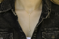 Sterling Silver Necklace Plated with Yellow Gold - Lariat Pendant with Zircons