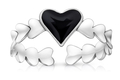 Sterling Silver Adjustable Ring of Hearts - Black Heart in Center