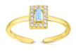 Gold Plated Sterling Silver Ring, Blue Zircon in Center Framed with Small Zircons