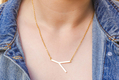 Gold Plated Stainless Steel Necklace Sideway Letter Pendant - Yellow or Rose Gold