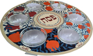 Dorit Judaica Raised Seder Plate with Glass Bowls - Colorful Pomegranate Design