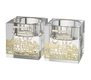 Square Crystal Glass Candlesticks with Gold Color Metal Overlay - Jerusalem