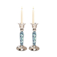 Yair Emanuel Hammered Stainless Steel Blue Geometric Design Candlesticks