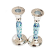 Yair Emanuel Hammered Stainless Steel Blue Geometric Design Candlesticks