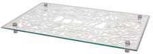 Dorit Judaica Tempered Glass Challah/Candlestick Tray, Pomegranate Design