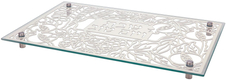 Dorit Judaica Tempered Glass Challah/Candlestick Tray, Seven Species Design