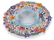 Dorit Judaica Honey Dish, Glass Bowl - Laser Cut Metal Floral Design