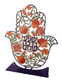 Dorit Judaica Colorful Table Sculpture Hamsa Blessings with Pomegranates - Hebrew