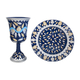 Yair Emanuel Hand Painted Stem Kiddush Cup Set, Swirling Pomegranates - Blue