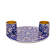 Yair Emanuel Small Candle Holders on Attached Tray - Silver Flowers on Blue