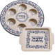 Bamboo Passover Seder Plate and Matzah Tray Set - Blue and White Floral Design