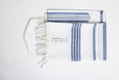 LaMenatzeach Victory Wool Tallit Non Slip Prayer Shawl - Denim Blue Stripes