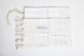 LaMenatzeach Victory Wool Tallit Non Slip Prayer Shawl - White and Silver Stripes