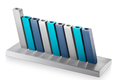 Adi Sidler Kinetic Hanukkah Menorah Aluminum - Turquoise, Blue and Silver Rods