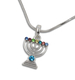 Rhodium Plated Pendant Necklace 7 Branch Menorah - Colored Stones