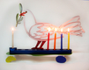 David Gerstein Laser Cut Metal White and Blue Hanukkah Menorah - Peace Dove