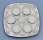 Shraga Landesman Aluminum Seder Plate Engraved Hebrew Wording with White Dishes