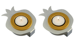 Shraga Landesman Pair Aluminum Pomegranate Candle Holders - Gold and Silver