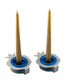 Shraga Landesman Pair Aluminum Pomegranate Candle Holders - Silver and Blue