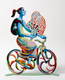 David Gerstein Free Standing Double Sided Bicycle Sculpture - Rider with Flowers