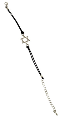 Rhodium Star of David Bracelet on Leather Cord