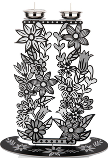 Dorit Judaica Shabbat Candlesticks, Tall Flowers and Leaves - Black, White & Gray