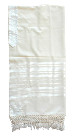 Sephardic Tallit Pure Wool Prayer Shawl with Thick Handmade Tzitzit and Net Fringe