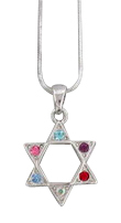 Rhodium Pendant Necklace - Colorful Star of David